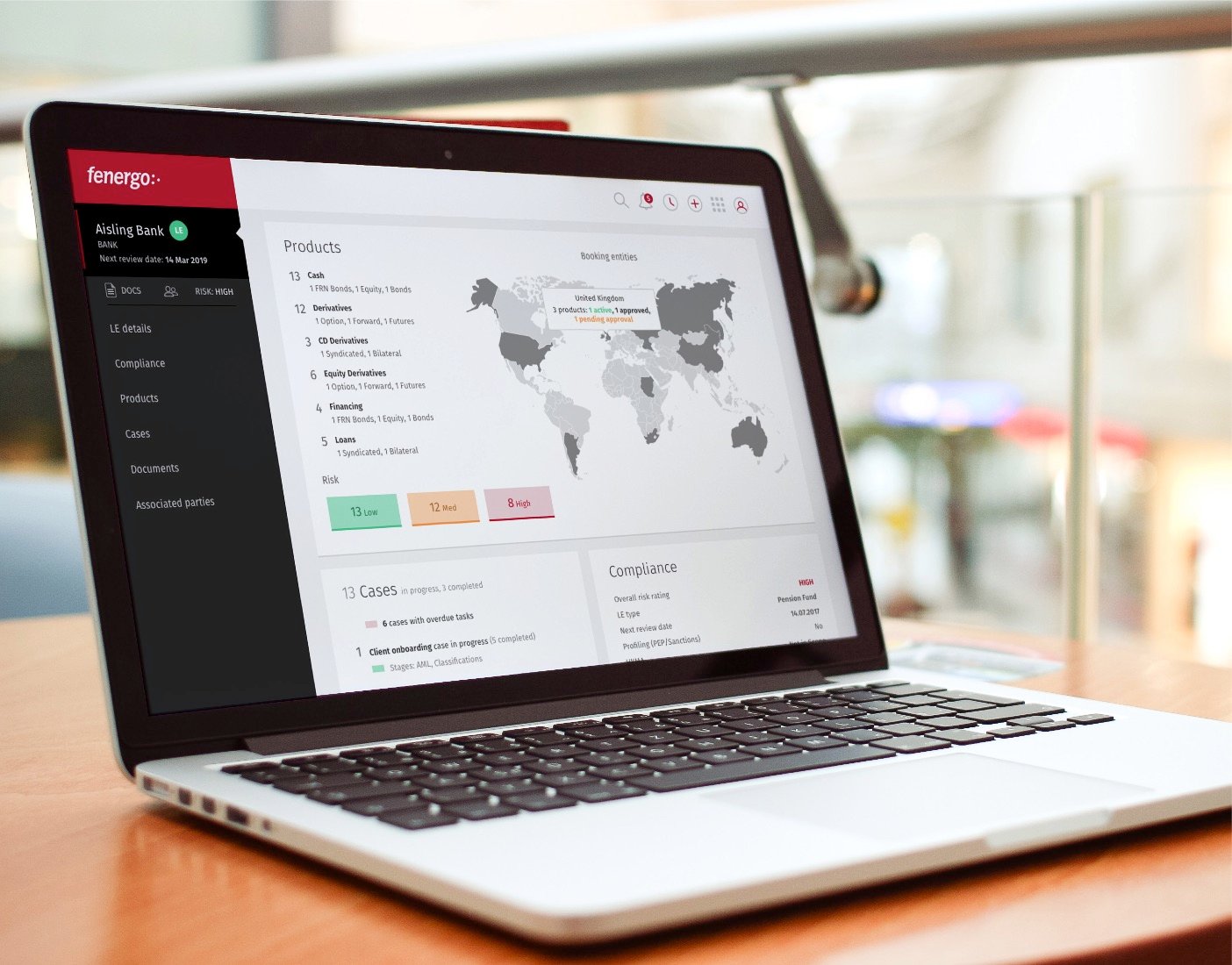 Fenergo app on a laptop